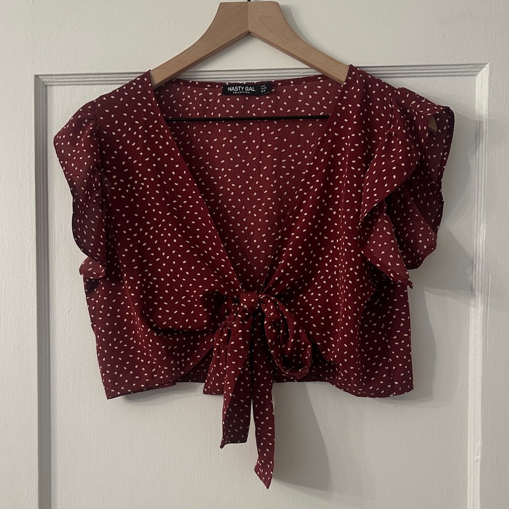 Nasty Gal Burgundy Polka Dot Blouse